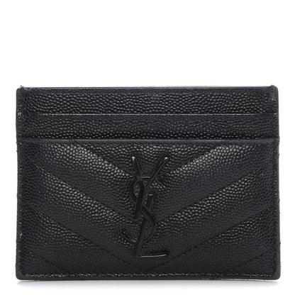 Saint Laurent Grain De Poudre Matelasse Chevron Monogram Credit Card Case Black 1 of 12