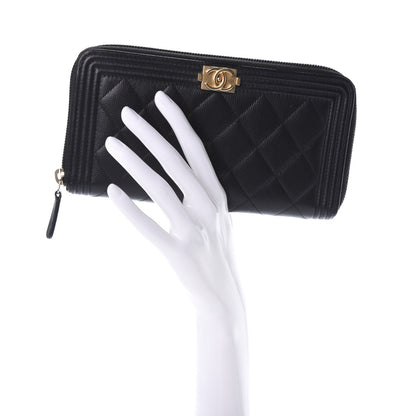 Chanel Caviar Quilted Boy Long Zip Around Wallet Black 2 of 7