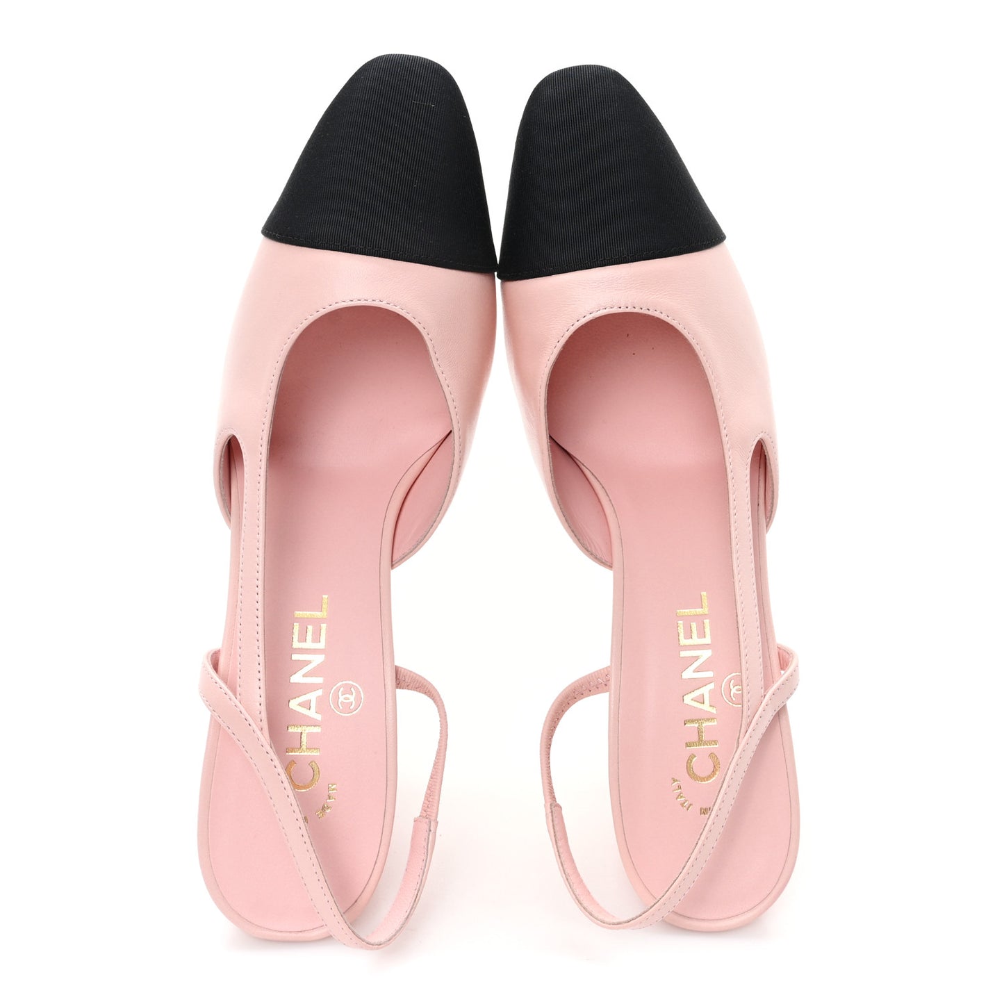 Lambskin Grosgrain Cap Toe CC Slingback Pumps 38.5 Light Pink Black