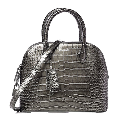 Balenciaga Metallic Calfskin Crocodile Embossed S Ville Top Handle Bag Grey 1 of 8