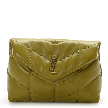 Saint Laurent Lambskin Monogram Loulou Puffer Pouch Clutch Olive 1 of 10