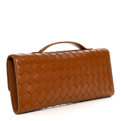 Bottega Veneta Nappa Intrecciato Long Andiamo Top Handle Clutch  Amber 3 of 6