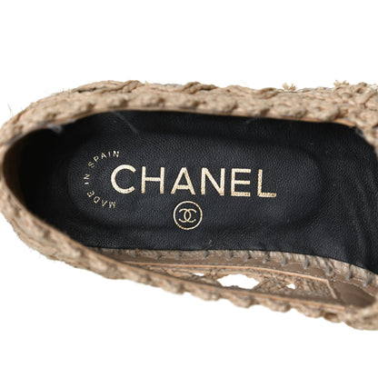 Chanel Raffia Fabric CC Espadrilles 36 Beige Black 10 of 12