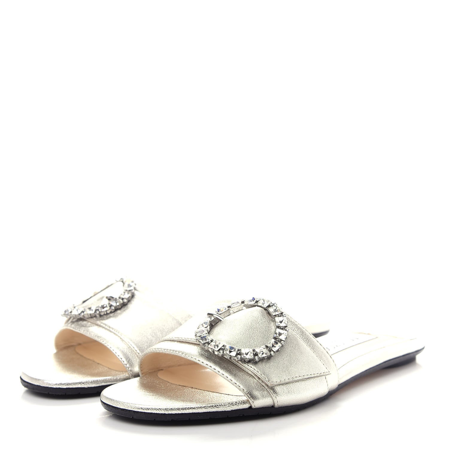 Jimmy Choo Metallic Nappa Granger 173 Flat Sandals 36.5 Silver Crystal 3 of 10