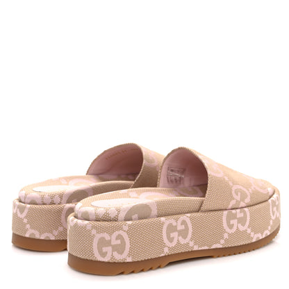 Gucci Monogram Jumbo GG Angelina Platform 55mm Slide Sandals 37 Beige Perfect Pink 5 of 10