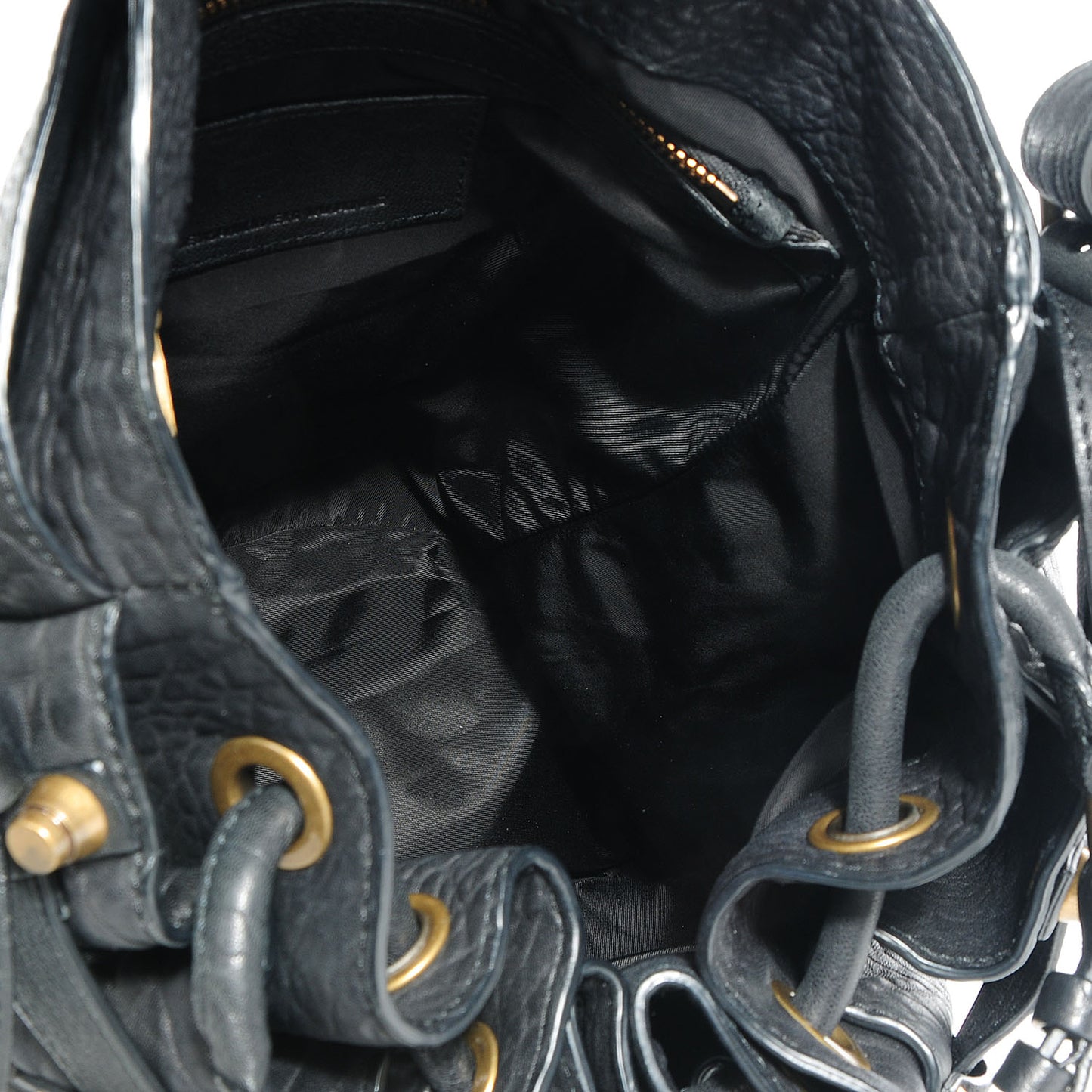 Leather Diego Bucket Bag w Antique Brass Hardware Black