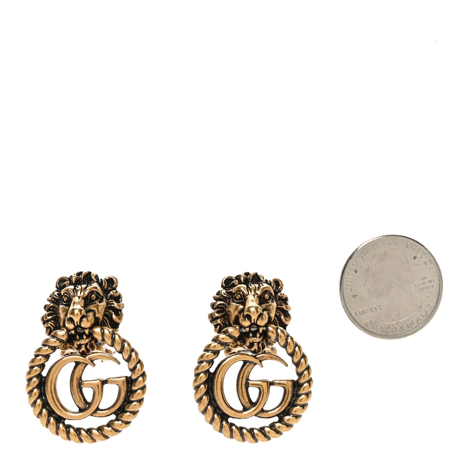 Gucci Metal Double G Lion Head Clip On Earrings Aged Gold 2 of 4