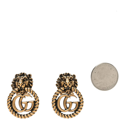 Gucci Metal Double G Lion Head Clip On Earrings Aged Gold 2 of 4