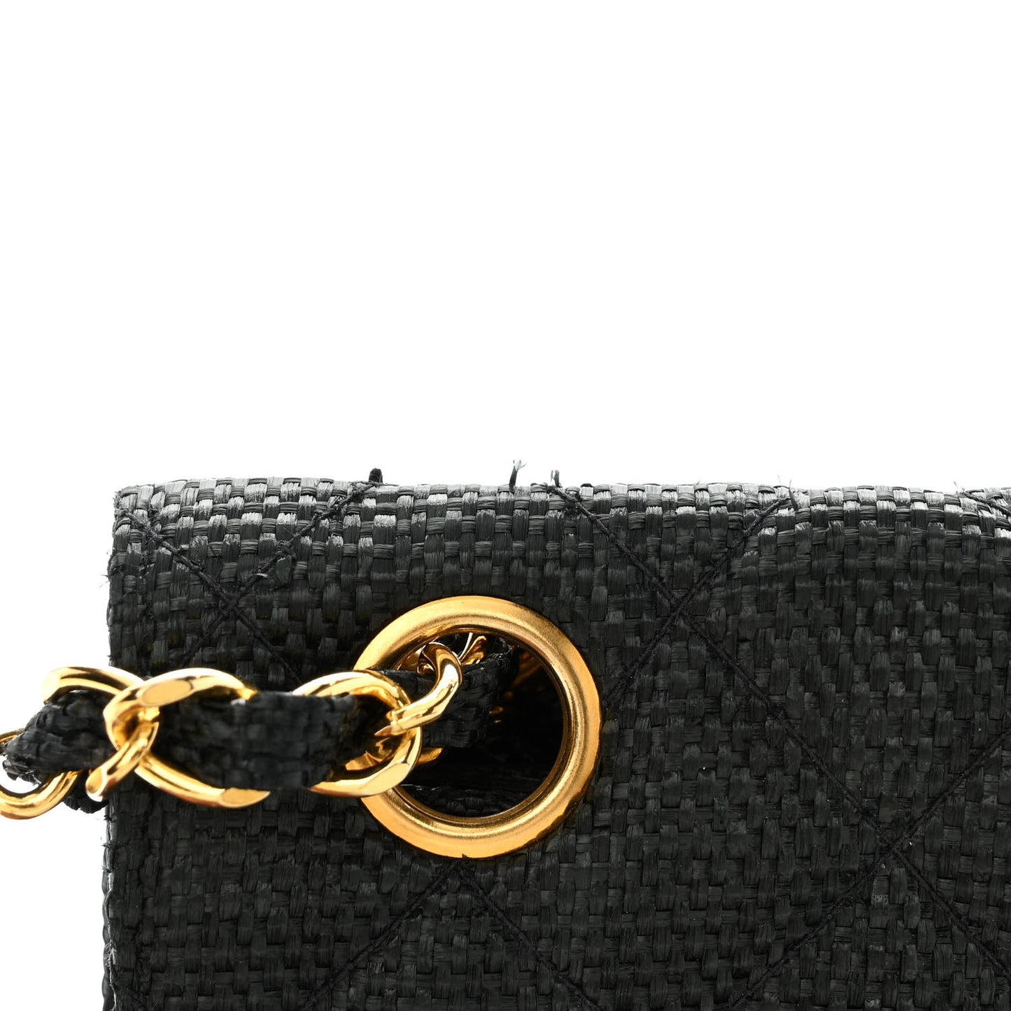 Woven Raffia Quilted CC Fringe Flap Black