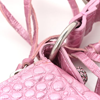 Balenciaga Metallic Extra Supple Calfskin Crystal Crocodile Embossed Small Le Cagole Shoulder Bag Pink 11 of 12