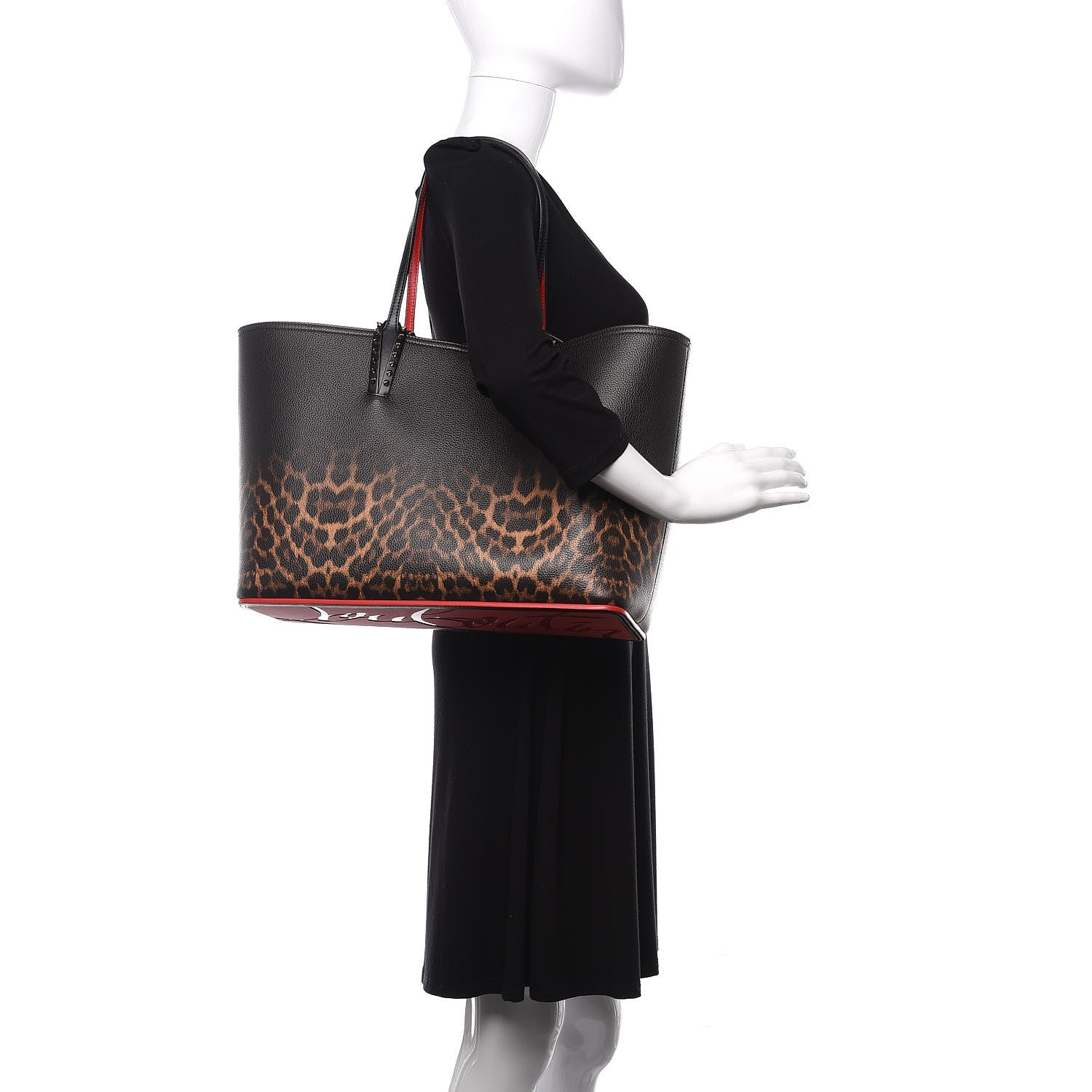 Christian Louboutin Calfskin Degrade Leopard Print Spikes East West Cabata Tote Black Multi 2 of 9