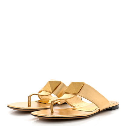 Valentino Garavani Metallic Nappa One Stud Flat Thong Sandals 40 Antique Brass 3 of 10