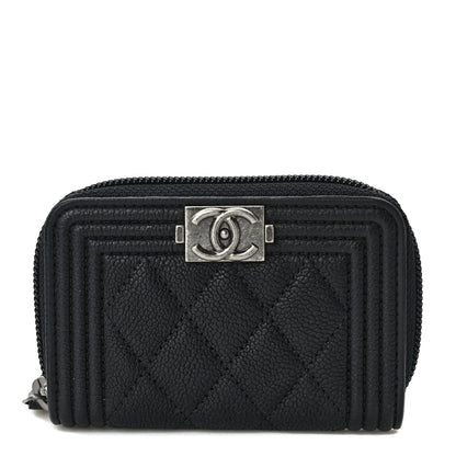 Chanel Caviar Quilted Boy Zip Around Coin Purse Wallet Black 1 of 7