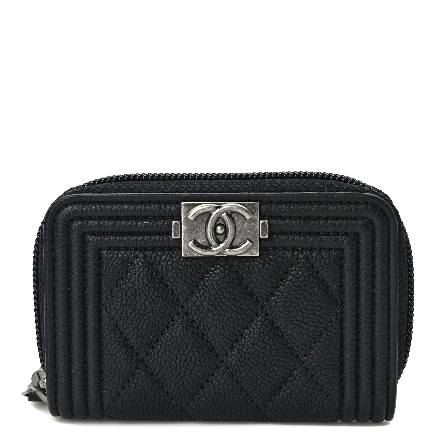 Caviar Quilted Boy Zip Around Coin Purse Wallet Black
