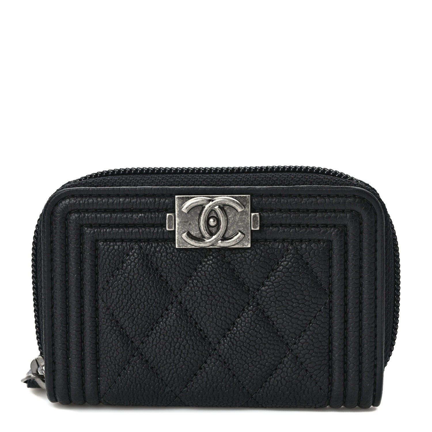Chanel Caviar Quilted Boy Zip Around Coin Purse Wallet Black 1 of 7