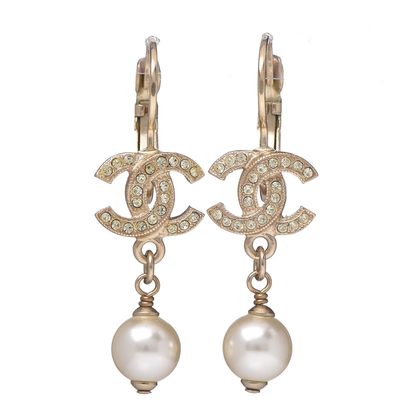 Crystal Pearl CC Drop Earrings Gold