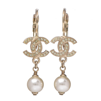 Chanel Crystal Pearl CC Drop Earrings Gold 1 of 5