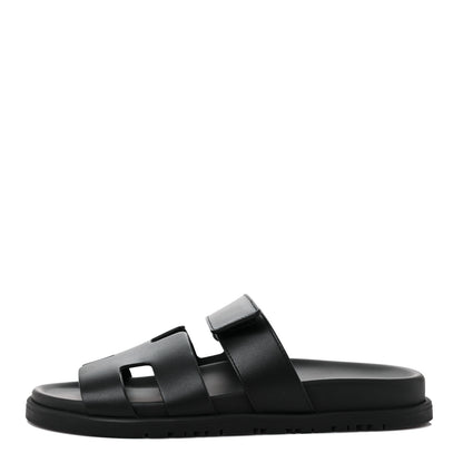 Hermes Calfskin Womens Chypre Sandals 36.5 Black 1 of 8