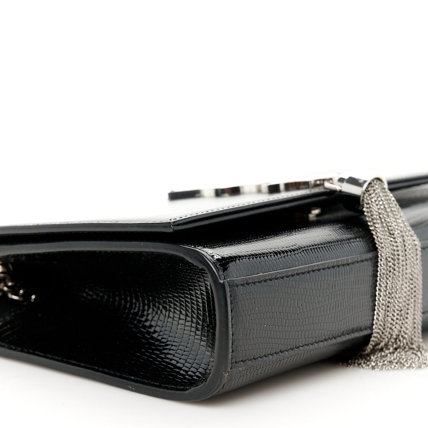 Calfskin Lizard Embossed Small Classic Monogram Kate Tassel Satchel Black