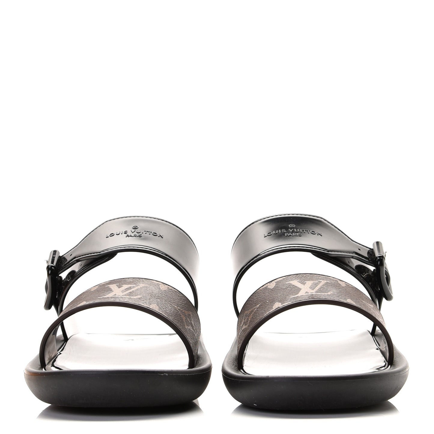 Monogram Sunbath Flat Mule Sandals 37 Black