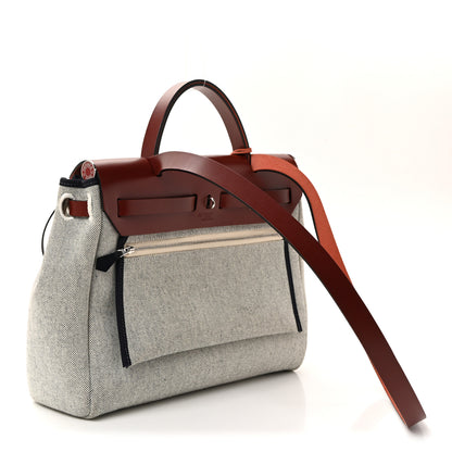 Hermes H Plume Canvas Vache Hunter Horseshoe Laque Circuit 24 Herbag Zip Retourne 31 Bleu Indigo Ecru Rouge H 4 of 10
