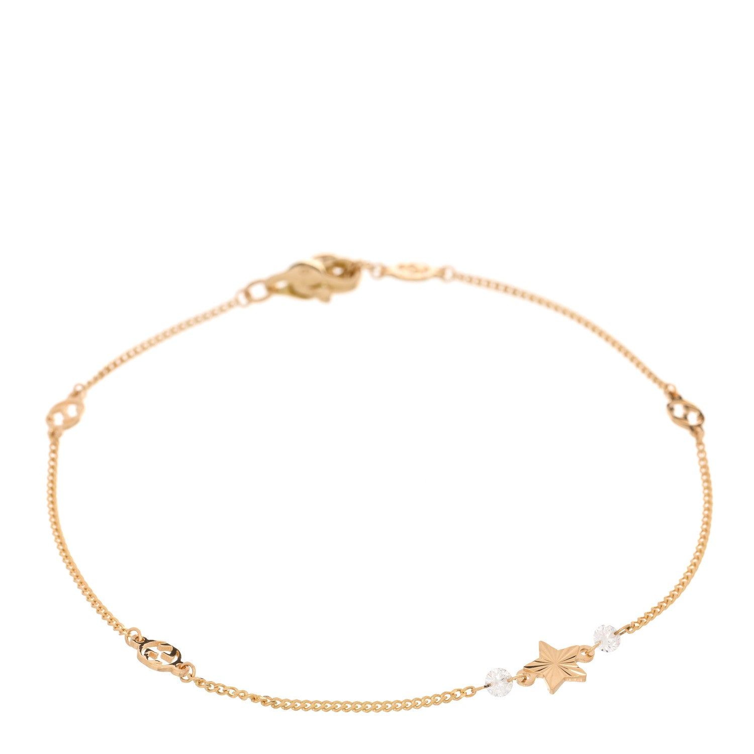 Gucci 18K Yellow Gold Diamond Star GG Station Bracelet 1 of 3