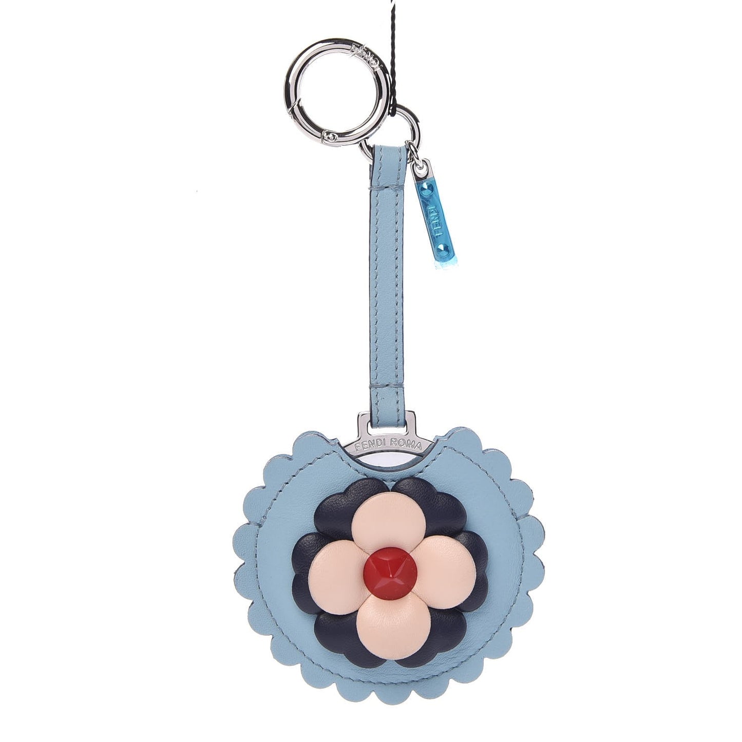 Calfskin Flowerland Mirror Key Chain Blue