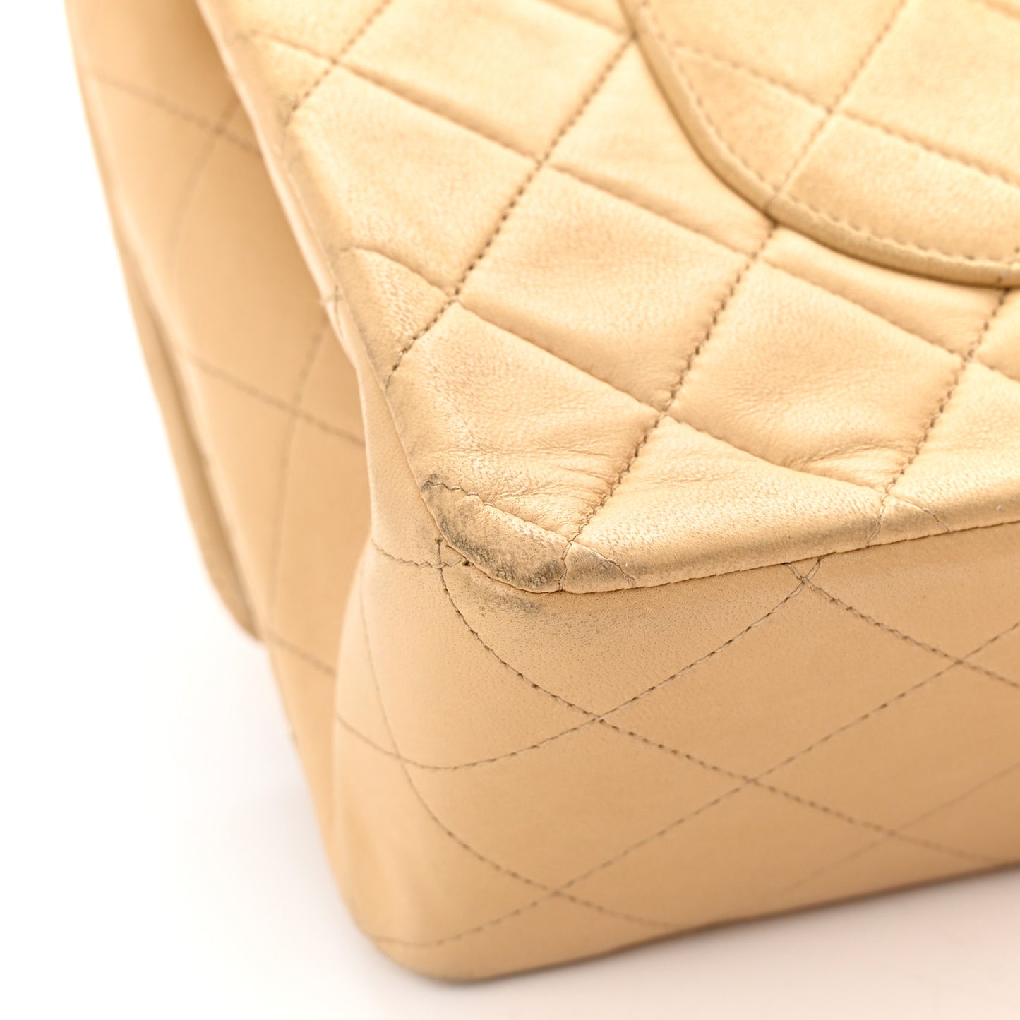Lambskin Quilted Medium Double Flap Beige