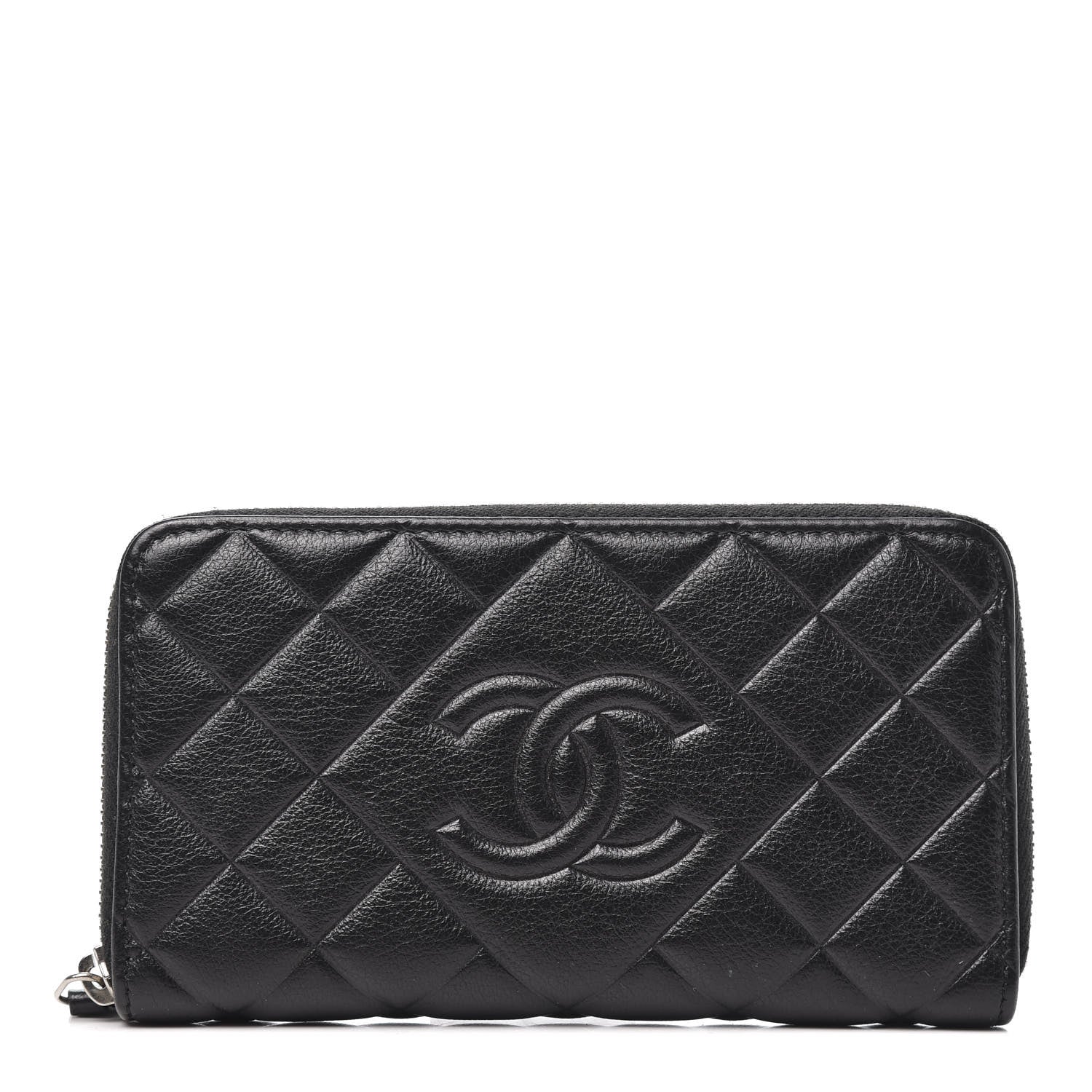 Chanel Calfskin Quilted Small Diamond CC Zip Around Wallet Black 1 of 9