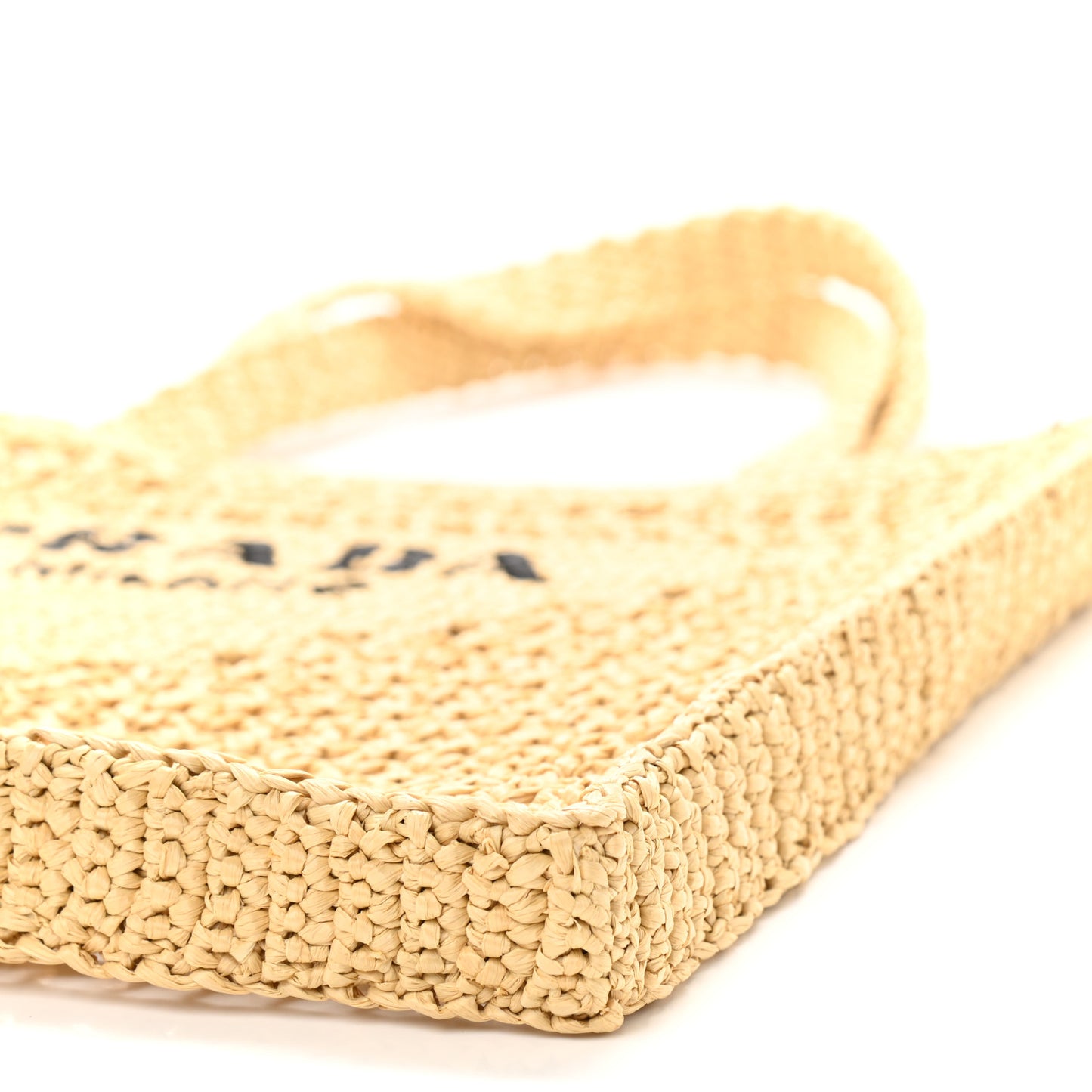 Yarn Raffia Effect Crochet Logo Embroidered Tote Bag Naturale