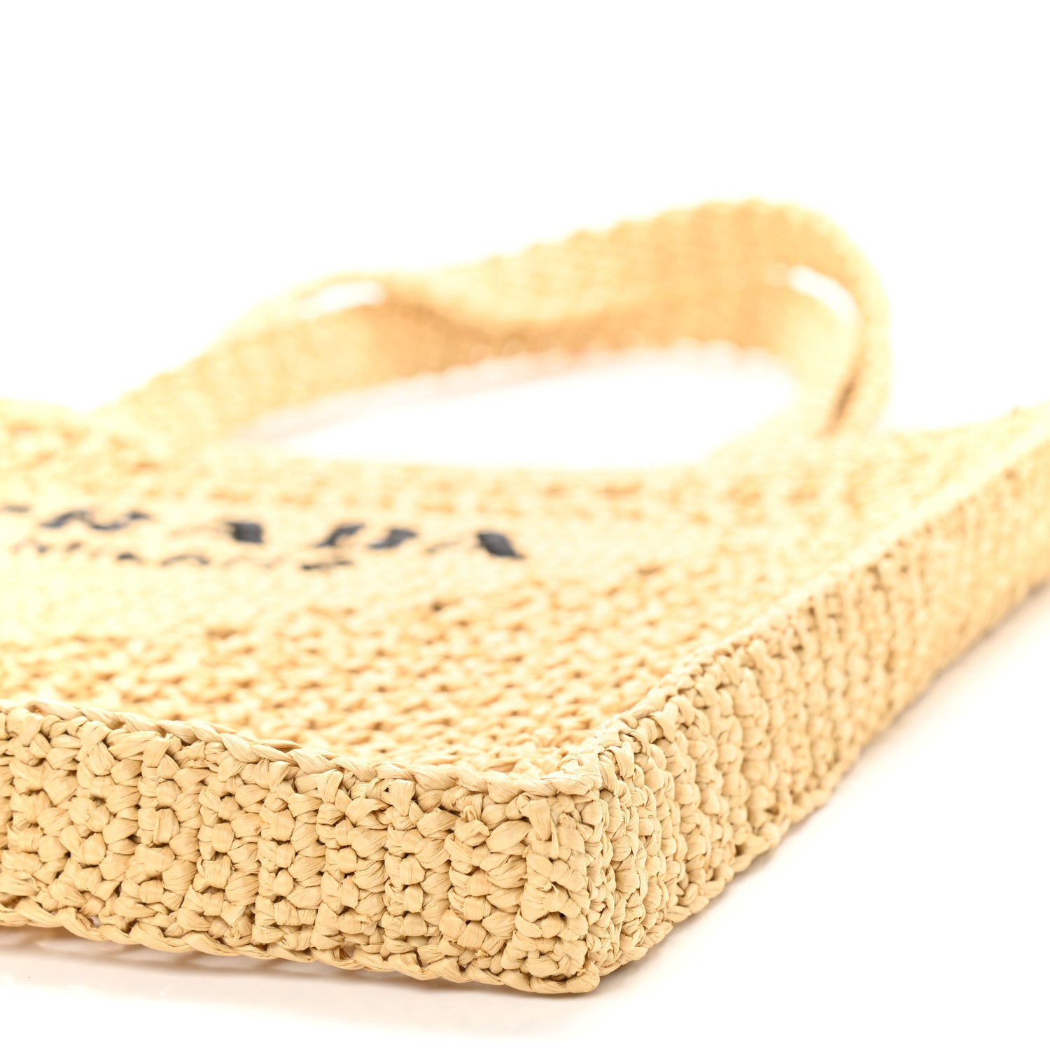 Prada Yarn Raffia Effect Crochet Logo Embroidered Tote Bag Naturale 9 of 9