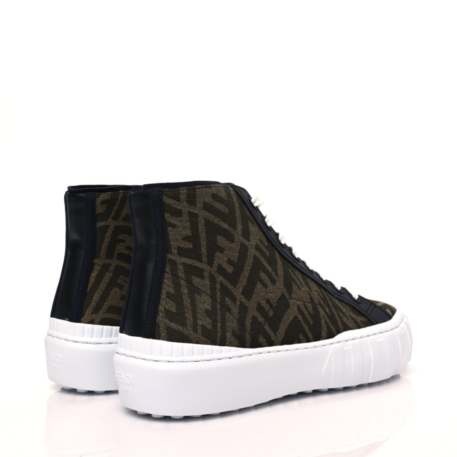 Fendi X SARAH COLEMAN Fabric Jacquard FF Vertigo Mens Fendi Force High Top Sneakers 9 Tobacco Black 5 of 7