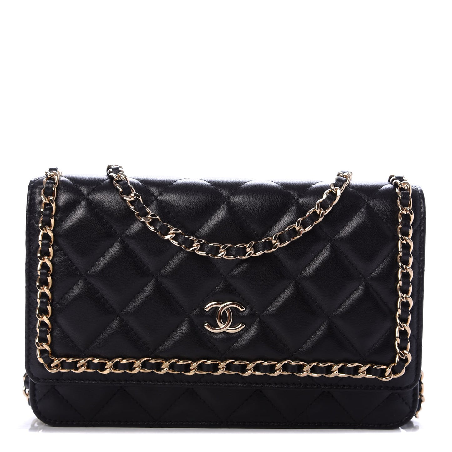 Lambskin Quilted Chain Around Wallet On Chain WOC Black