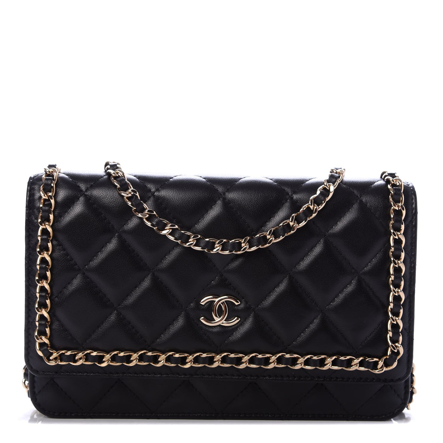 Chanel Lambskin Quilted Chain Around Wallet On Chain WOC Black 1 of 11