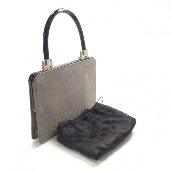 Canvas Patent Leather Framed Evening Bag