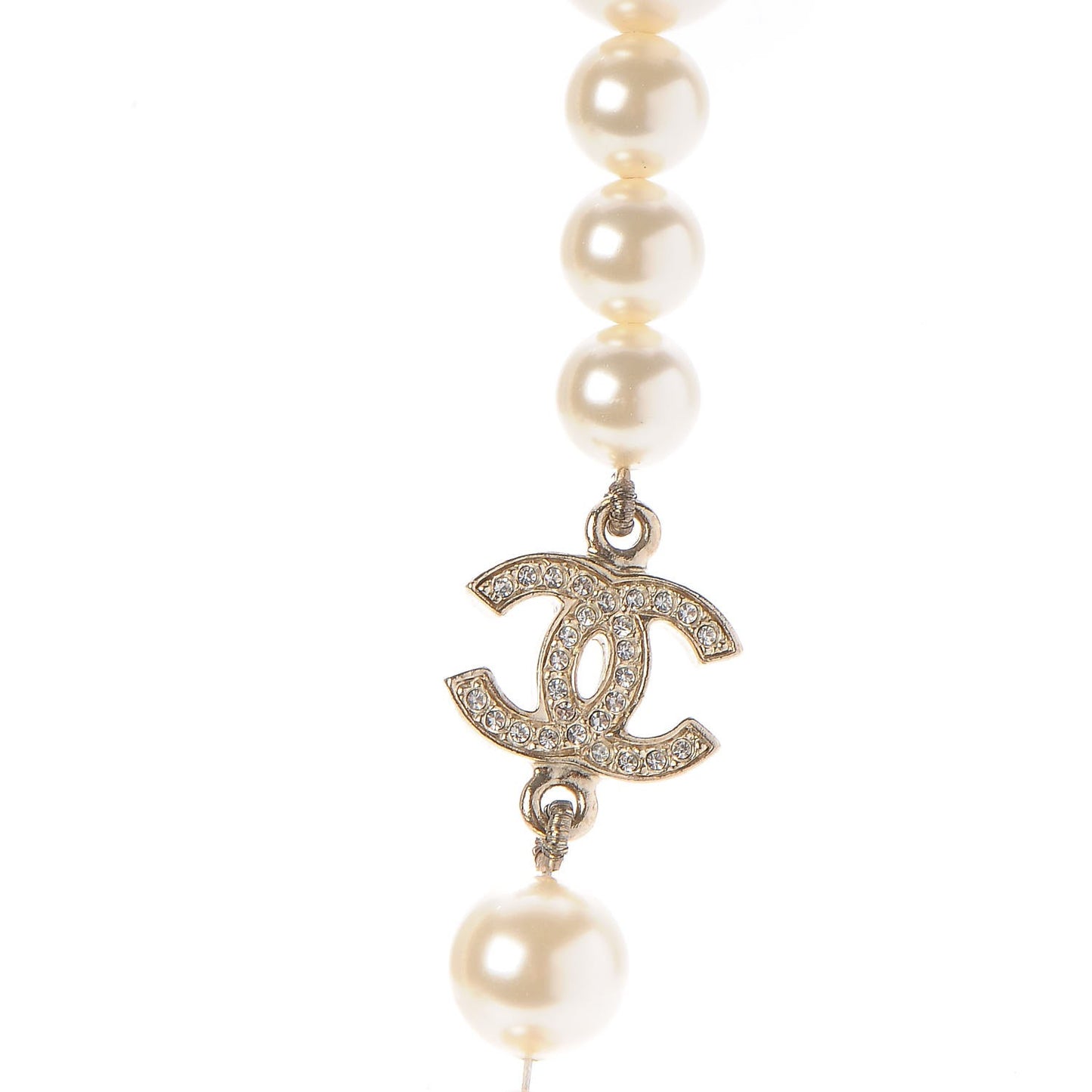 Pearl Baguette Crystal CC Long Necklace Gold