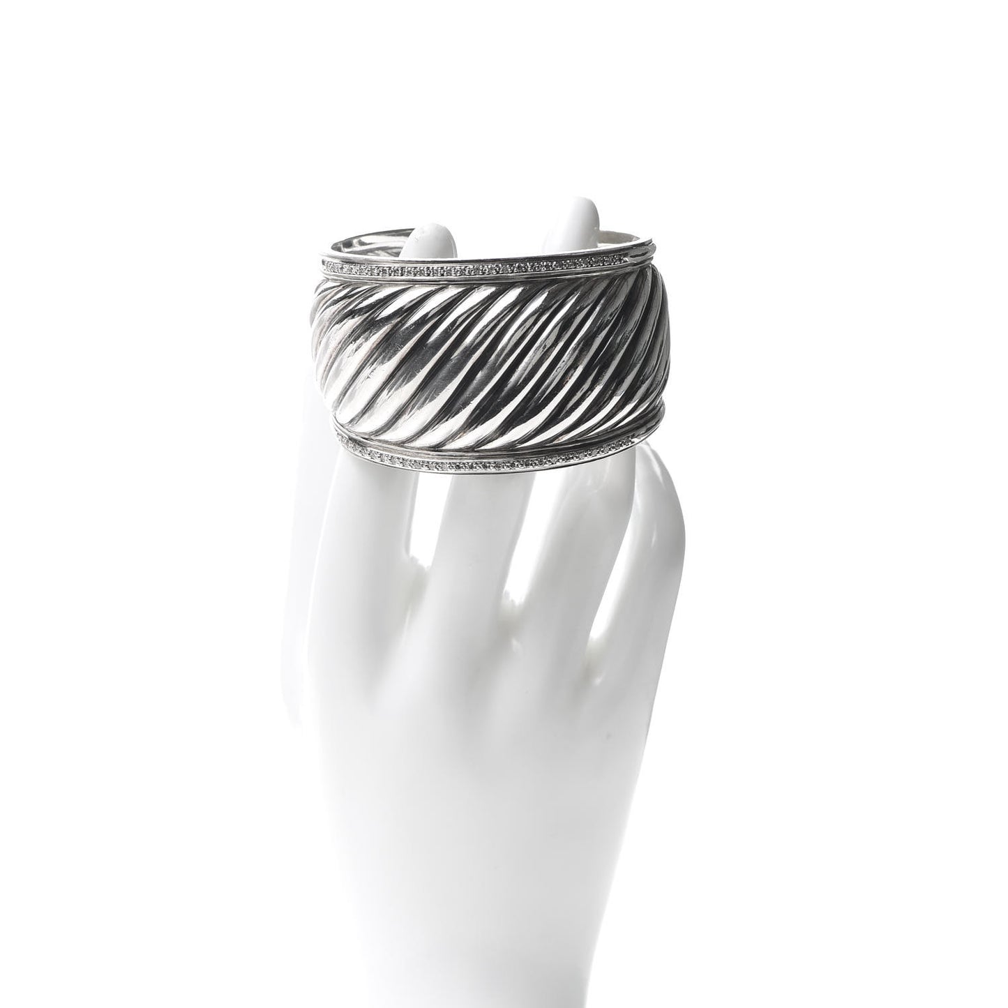 Sterling Silver Diamond 41mm Sculpted Cable Cuff Bracelet