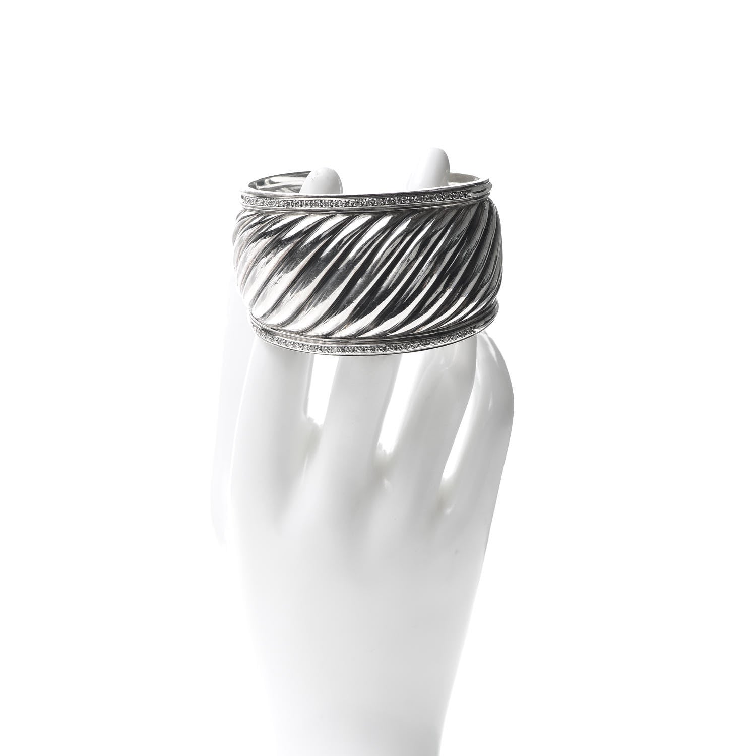 David Yurman Sterling Silver Diamond 41mm Sculpted Cable Cuff Bracelet 2 of 4