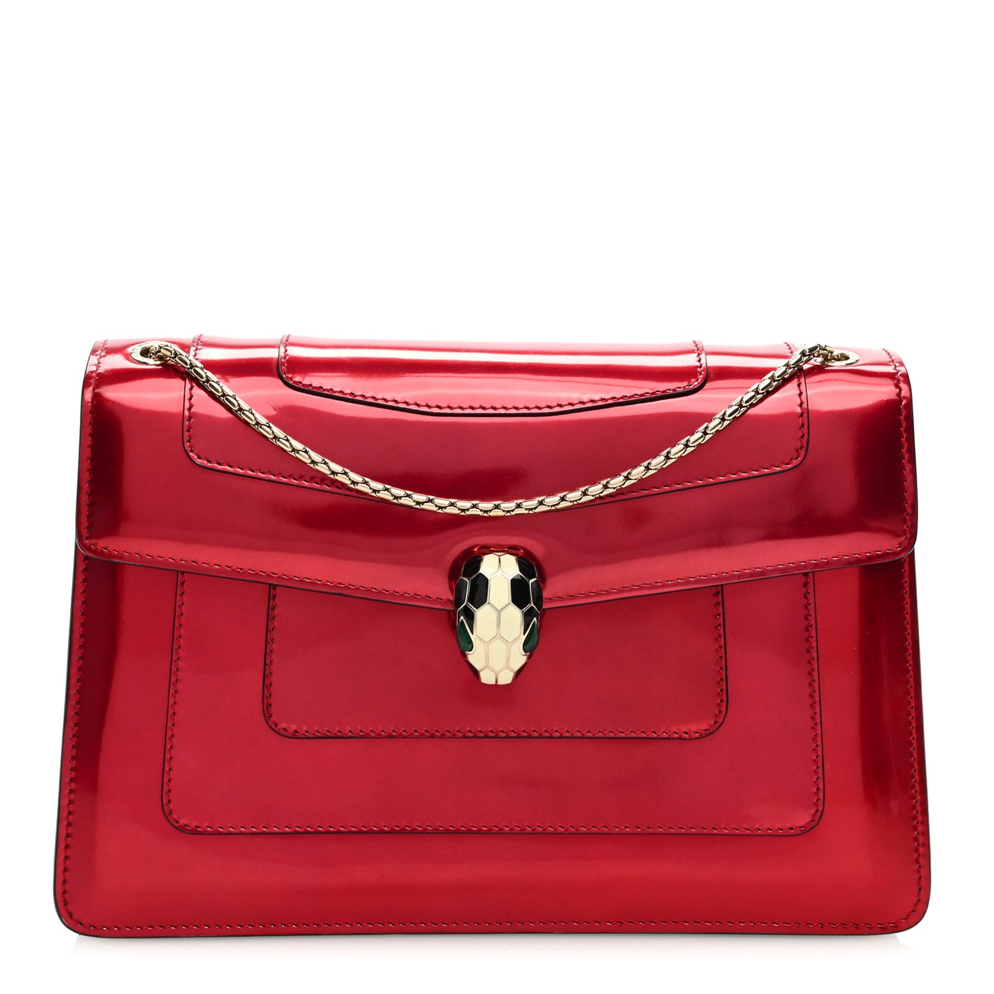 Metallic Calfskin Serpenti Forever Shoulder Bag Red
