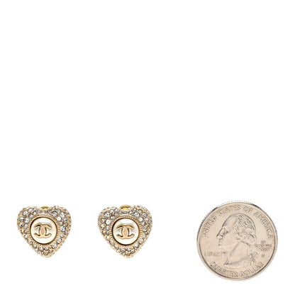 Chanel Pearl Crystal CC Heart Earrings Gold White 2 of 5