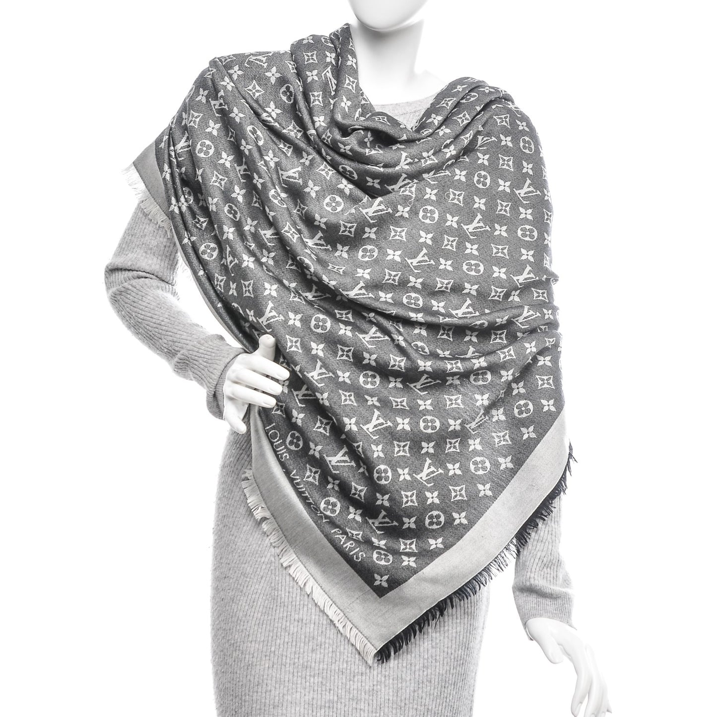 Silk Wool Monogram Denim Shawl Black