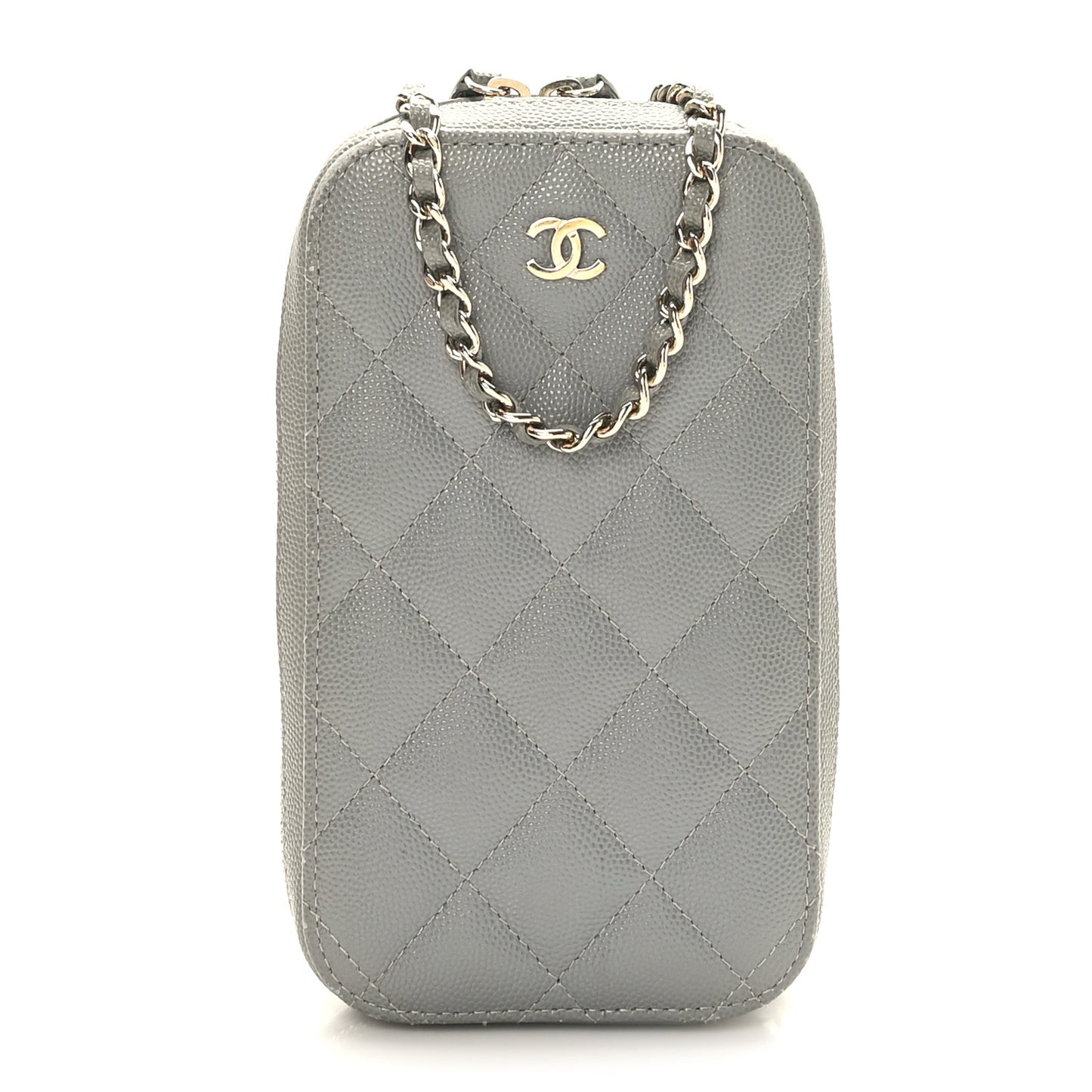 Caviar Quilted Phone Holder Wallet On Chain WOC Grey