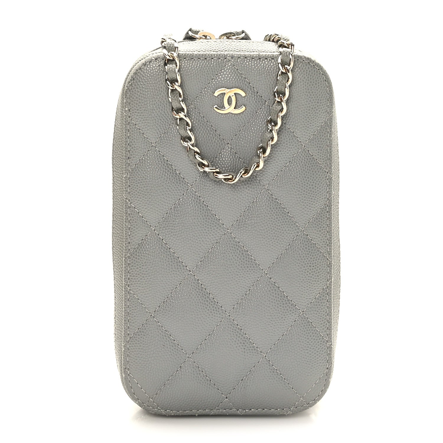 Chanel Caviar Quilted Phone Holder Wallet On Chain WOC Grey 1 of 9