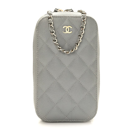 Chanel Caviar Quilted Phone Holder Wallet On Chain WOC Grey 1 of 9