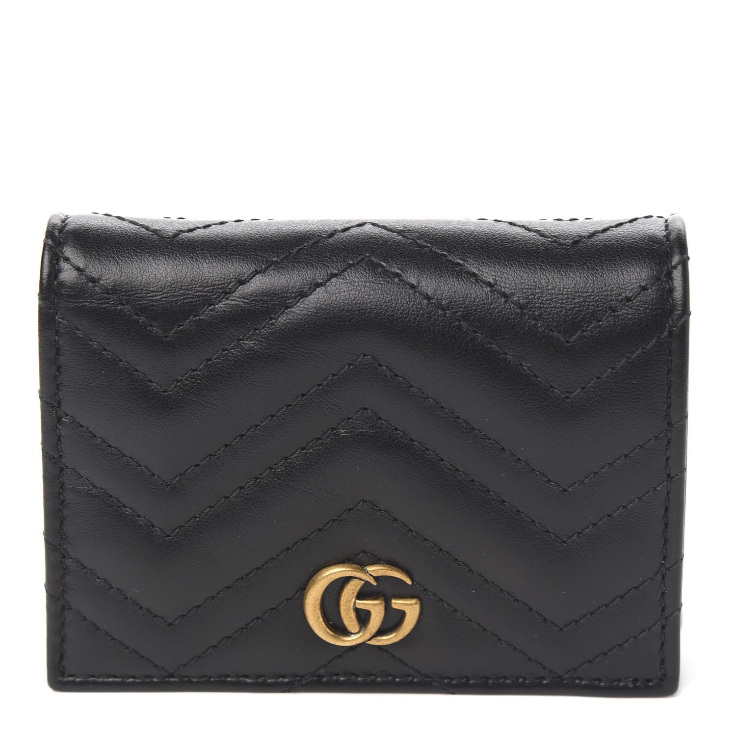 Gucci Calfskin Matelasse GG Marmont Card Case Wallet Black 1 of 7