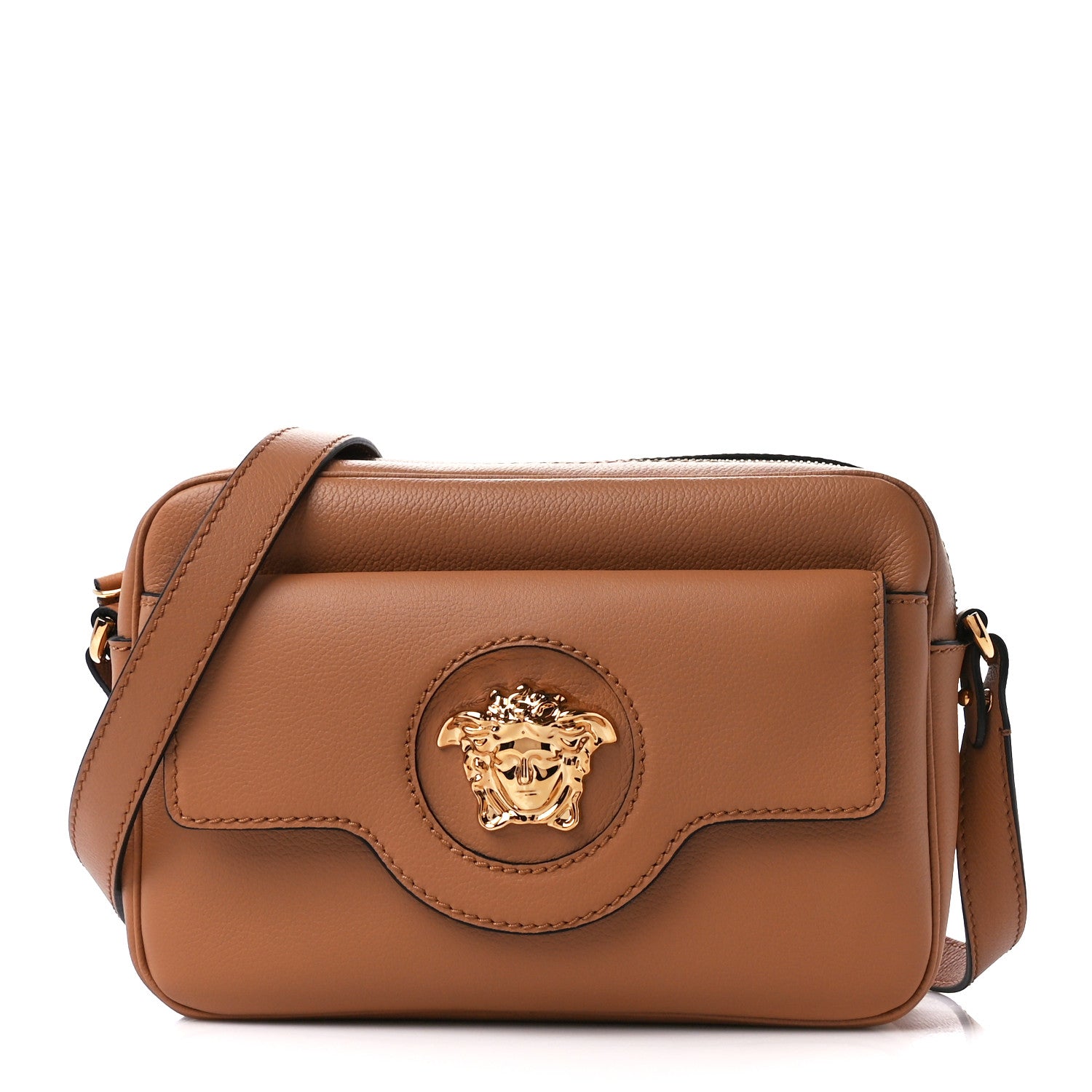 Versace Grained Calfskin Medusa Camera Bag Brown 1 of 12