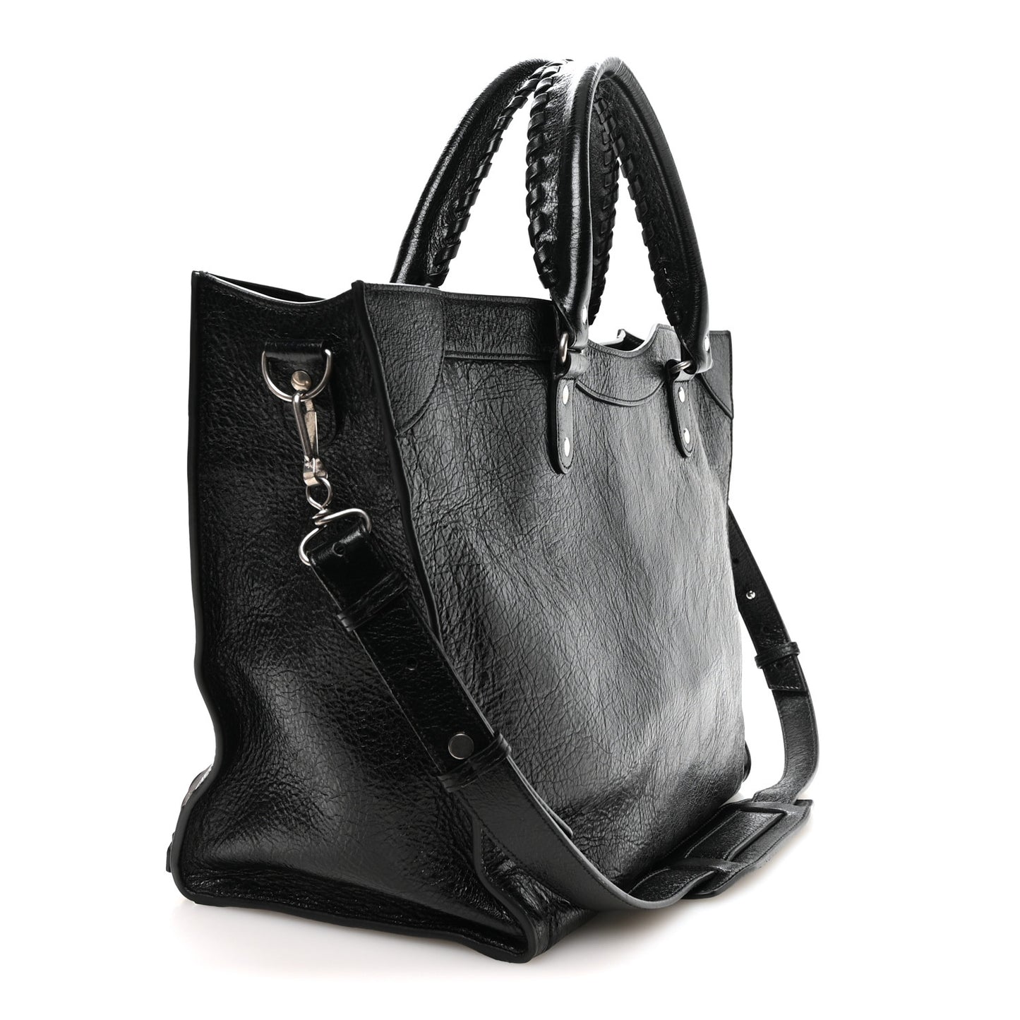 Agneau Arena Neo Classic Silver Hardware Large Upside Down Tote Black