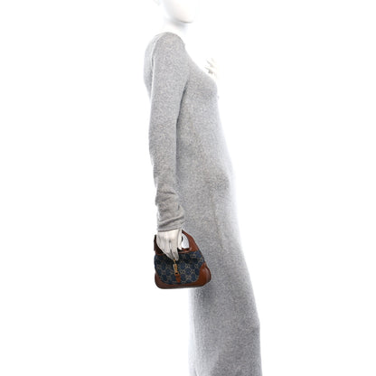 Gucci New Denim GG Monogram Calfskin Mini Jackie 1961 Hobo Blue Tea Cuir 2 of 10