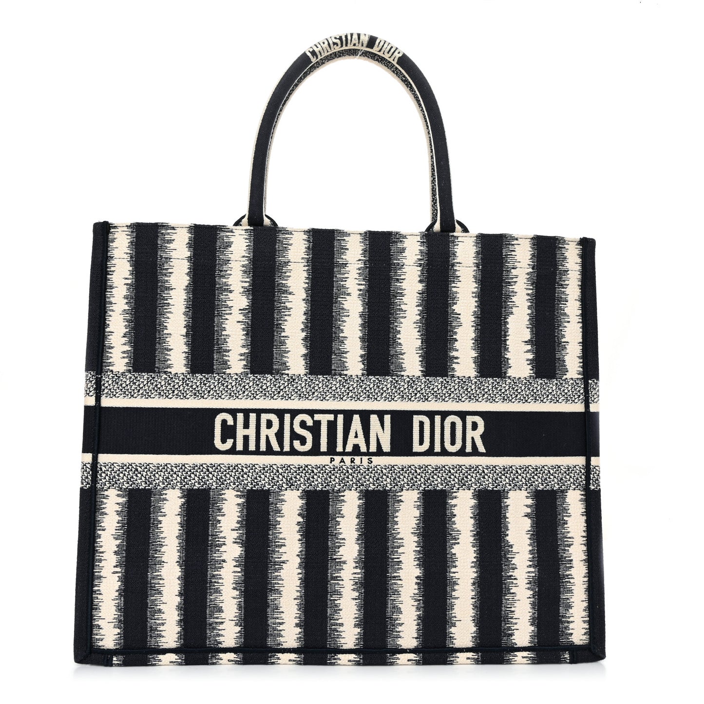 Canvas Embroidered Large Striped Book Tote Navy