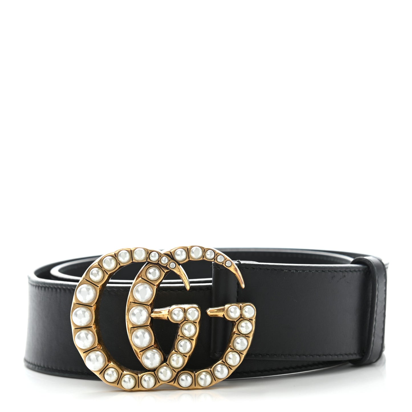 Moon Calfskin Pearl Double G 40mm Belt 80 32 Black Cream